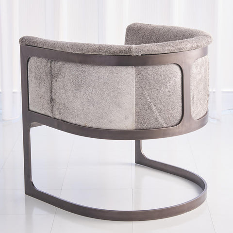 REGAN BARREL CHAIR - GREY HAIR-ON-HIDE-ANTIQUE GUNMETAL - Hedi's Furniture