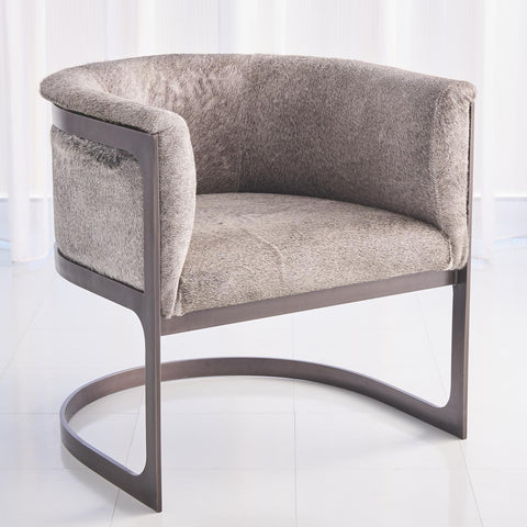 REGAN BARREL CHAIR - GREY HAIR-ON-HIDE-ANTIQUE GUNMETAL - Hedi's Furniture