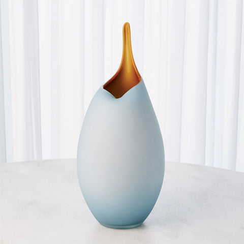 FROSTED BLUE VASE WITH AMBER CASING - Hedi's Furniture