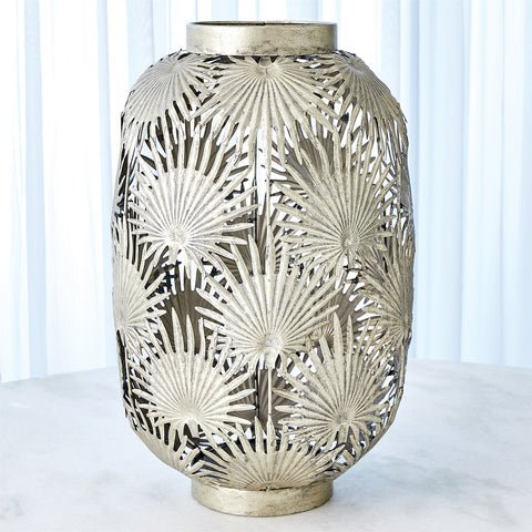 TROPICAL PALM LEAF NICKEL LANTERN - Hedi's Furniture