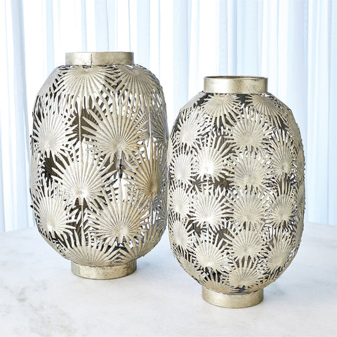 TROPICAL PALM LEAF NICKEL LANTERN - Hedi's Furniture