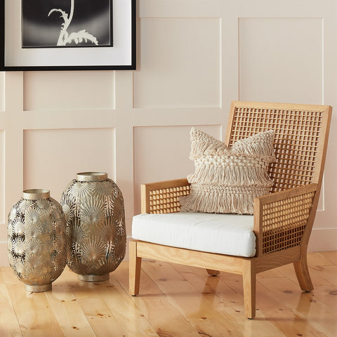TROPICAL PALM LEAF NICKEL LANTERN - Hedi's Furniture