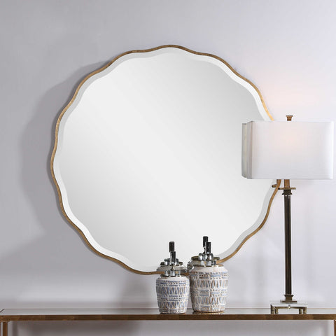 ANETA ROUND MIRROR, GOLD - Hedi's Furniture
