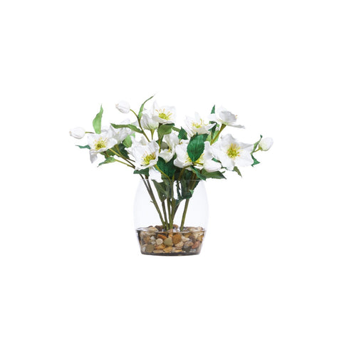 WHITE HELLEBORIS IN BARREL VASE - Hedi's Furniture