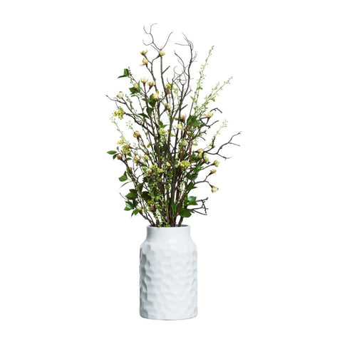 BUDDING BRANCH/GREENERY IN SMALL WHITE SM LEONA VASE - Hedi's Furniture