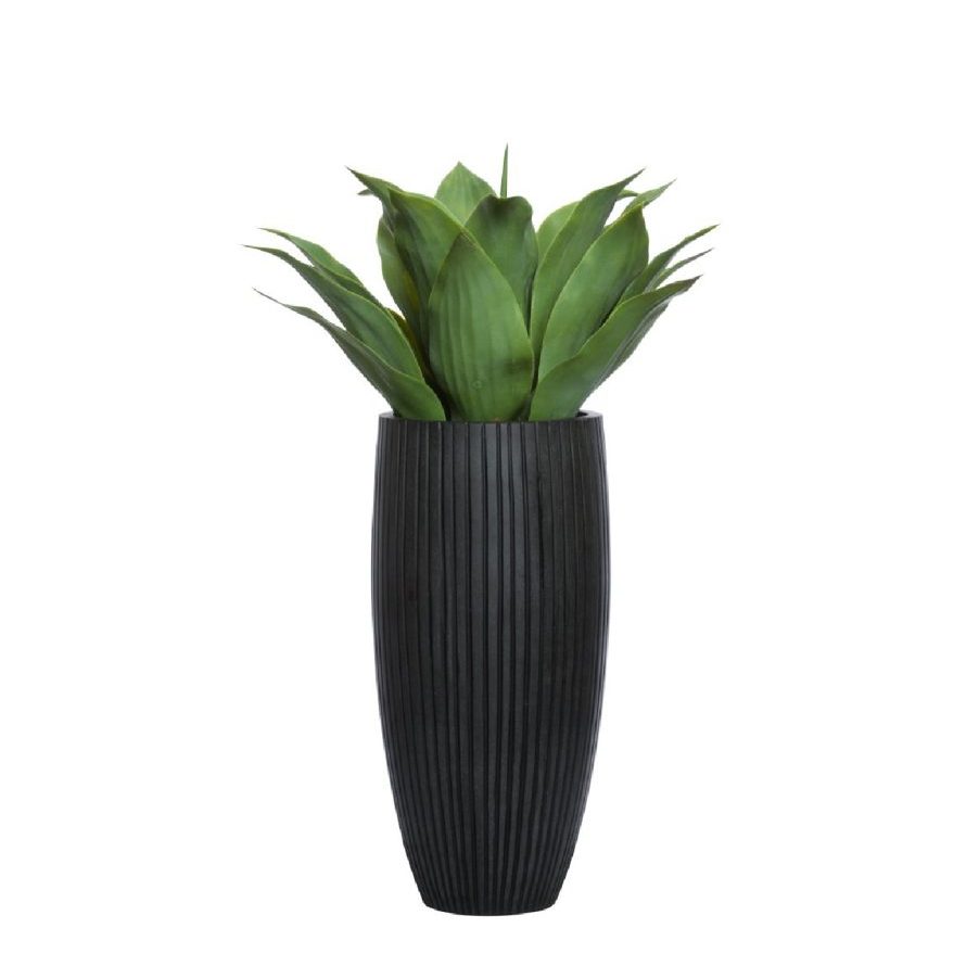 LARGE AGAVE IN BLACK SANDSTONE RIBBED POT - Hedi's Furniture