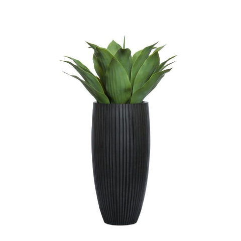 LARGE AGAVE IN BLACK SANDSTONE RIBBED POT - Hedi's Furniture